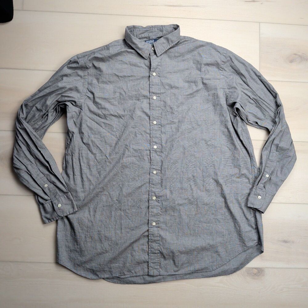 Polo Ralph Lauren Shirt Mens 2XLT Tall Sanded Twill Long Sleeve Button Up Gray‎